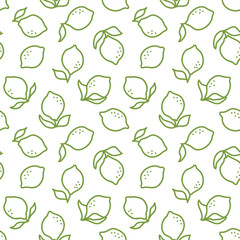 Seamless pattern with green outline lemon