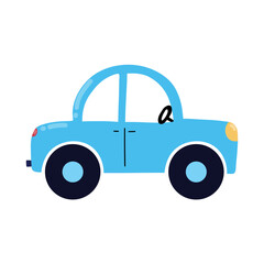 Cute doodle car in cartoon style for kids. Hand drawn  colorful vehicle isolated on white background. Vector illustration