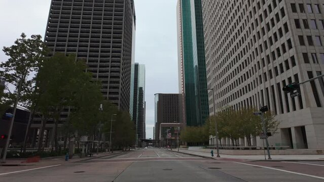 Deserted Street in Downtown Houston at Thanksgiving noon