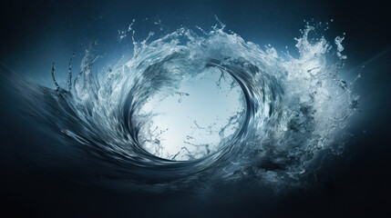 Water splashes into a vortex or twister shape, liquid Tornado, whirlpool - obrazy, fototapety, plakaty