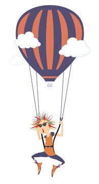 recommend clip art: Cartoon skydiver young woman. 
Skydiver woman derives enjoyment from jumping. Isolated on white background
