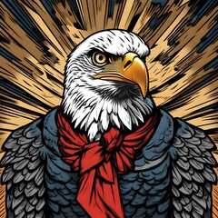 Fototapeta premium An American bald eagle bird in the illustration style of a superhero comic book.