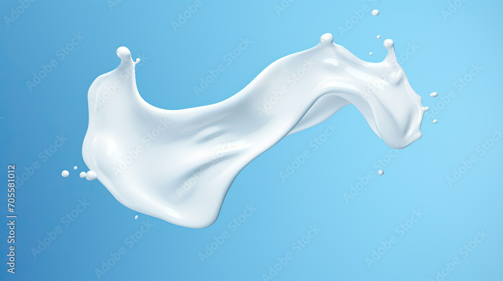 Poster white milk or yogurt splash in wave shape isolated on a blue background, 3d rendering include clippi