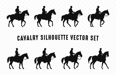 Cavalry Silhouette black vector art Set, Cavalry soldier on horseback Silhouettes