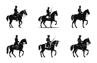 Obraz premium Cavalry on horseback silhouette black vector Set, Cavalry soldier on horseback Silhouettes