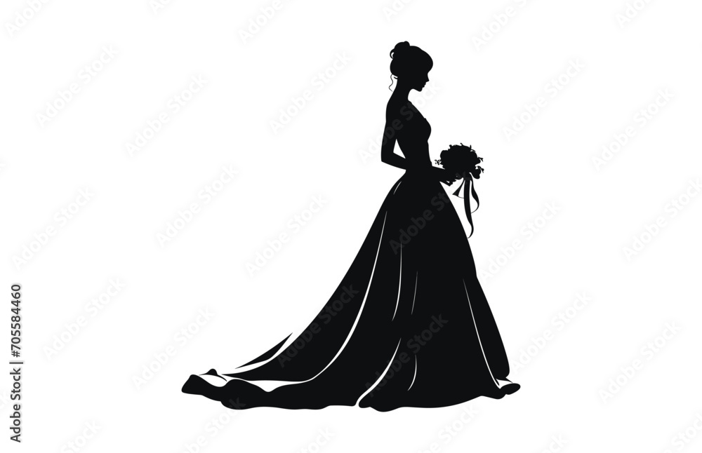 Wall mural bride vector black silhouette art isolated on a white background