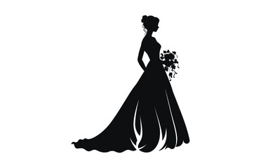 Bride vector black silhouette art isolated on a white background