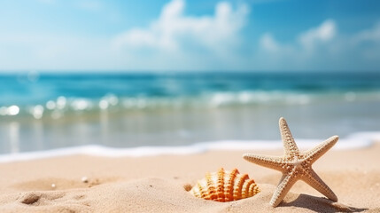 Fototapeta na wymiar Beautiful sandy beach with blur sky and sea. summer Background with copy space