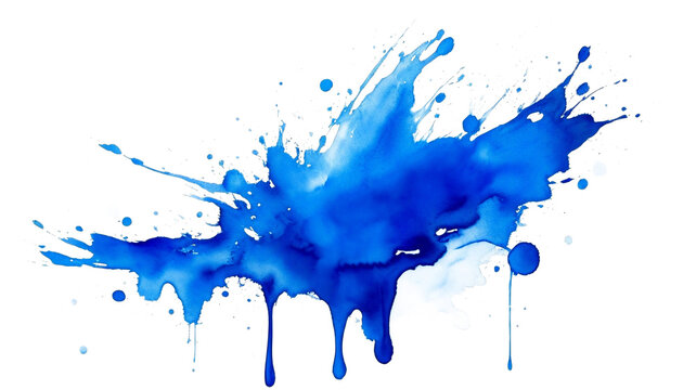 Watercolor splash blue color hand paint texture, isolated transparent background, watercolor brush. png. Generative ai