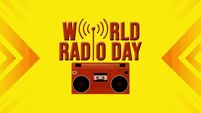 World Radio Day text on yellow background with radio sign for world radio day (World Radio Day).