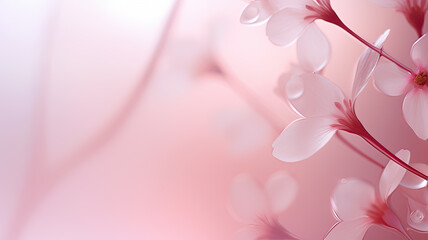 Fototapeta premium Pink background for spring, calmness, peace, love or cancer concepts. Cherry blossoms in bloom, symbolizing renewal and hope. Elegant pink petals in ice. Frosty natural winter or spring background