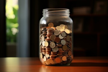 Metallic Jar coins. Save money savings. Generate Ai - obrazy, fototapety, plakaty