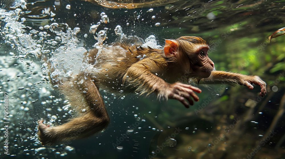 Sticker close ups of monkeys diving in water