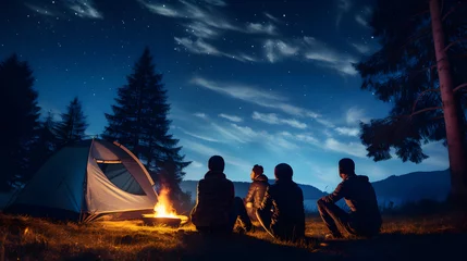 Foto op Plexiglas A group of friends camping under a starry night sky in vacation © Trendy Graphics