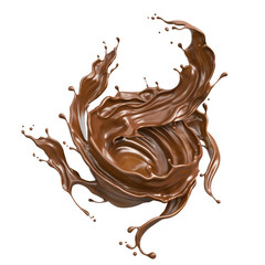 Dark Chocolate splash, Chocolate Milk or Syrup Flowing, 3d illustration.