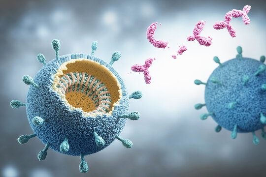 Antibody and Virus Science or medical background, 3d illustration.