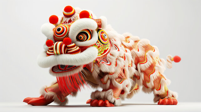 red and white cat lion dance isolated