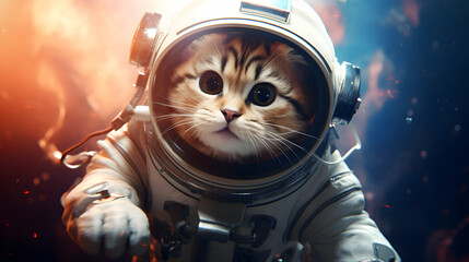 Cute space cat dressed in an astronaut suit