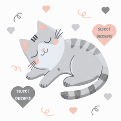 vector illustration of kitty sleeping, cat sleeping