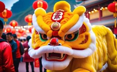 lion dance in chinese new year festival