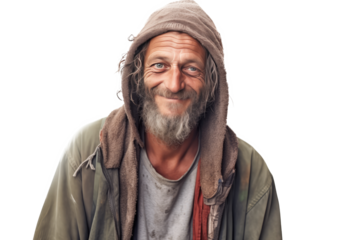 Portrait of happy Homeless man 