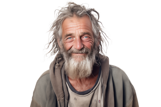 Portrait of happy Homeless man 