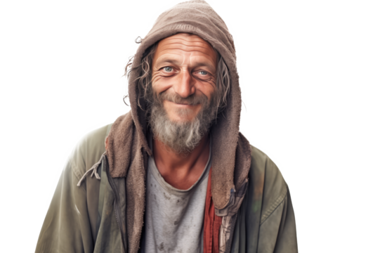 Portrait of happy Homeless man 