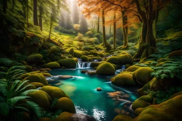 Fotobehang waterfall in the forest © Jamini