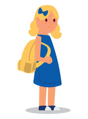 School child of colorful set. This image with smart and cheerful schoolgirl, vibrant personality and school-themed elements make learning fun. Vector illustration.