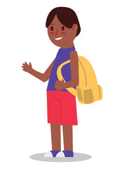 School child of colorful set. Demonstration of the friendly school girl as she explores the world of education in cartoon design, radiates positivity and a love for learning. Vector illustration.