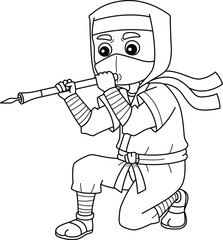 Ninja with Blow Gun Isolated Coloring Page 