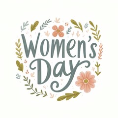 Obraz premium Happy Women's Day lettering and floral on white background.