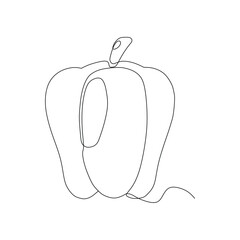 Continuous one line drawing of bell pepper on white background. Vector illustration