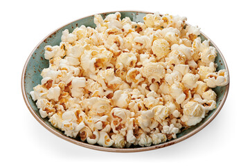 Popcorn on a plate isolated on white