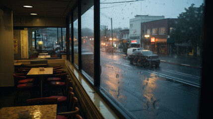 Fototapeta na wymiar cafe on evening rain