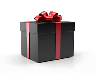 Black gift box with red ribbon. Celebration concept. Edited AI illustration.