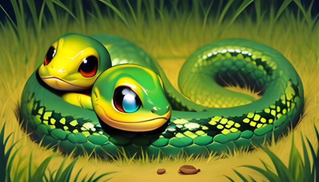 green snake on a white background