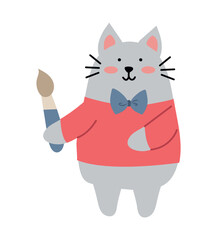 School animal of colorful set. This endearing cartoon illustration features a studious cat ready to embark on a learning adventure. Vector illustration.