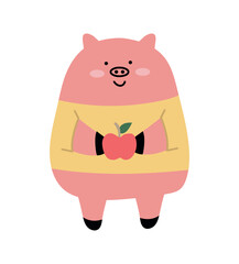 School animal of colorful set. With a cute pig, this illustration embodies the spirit of curiosity and knowledge, making it perfect for school-related content. Vector illustration.