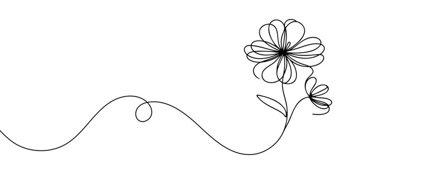 The flower is drawn as a continuous line. Vector illustration.