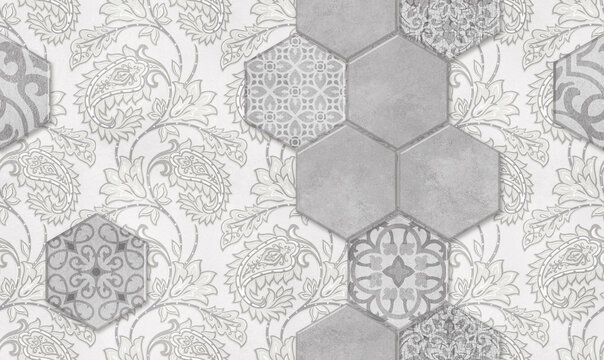 Seamless vintage pattern with scuff effect. Patchwork tiles.Floral seamless pattern with paisley ornament. Hand-drawn seamless abstract tile pattern. Tile Azulejos patchwork. 