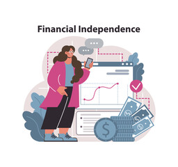 Financial independence, FIRE concept. Money savings and investment for early retirement. Financial literacy and personal budget development. Assets management. Flat vector illustration