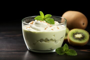 Fruity Milk kiwi yogurt. Fruit snack. Generate Ai