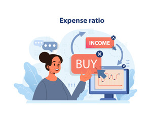 Fototapeta na wymiar Financial independence, FIRE concept. Expense ratio. Money savings and investment for early retirement. Financial return and profit on investing. Flat vector illustration