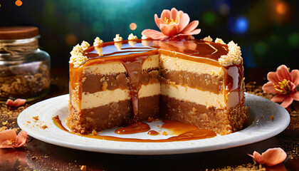 delicious looking decadent caramel fudge cake