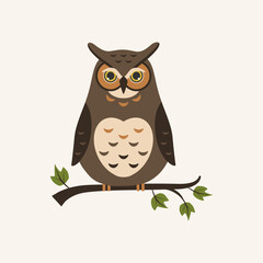Owl on tree. Symbol of Wisdom. Flat style. Vector illustration
