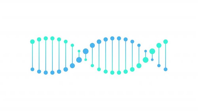 Vector genetic abstract video with alpha channel. Flat blue to turquoise color gradient DNA spiral symbol rotates in loop. Design element for education, healthcare, medicine, science