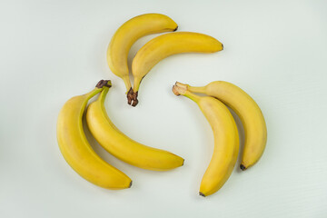 Three by two bananas on white background