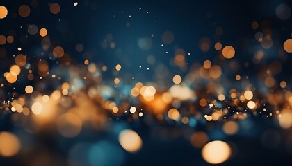 Dark blue and gold particle abstract background with golden light shine particles bokeh