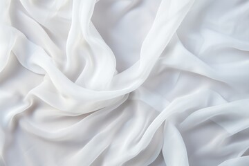 Fototapeta premium Luxurious closeup of crumpled pure white silk fabric cloth as elegant background and texture design